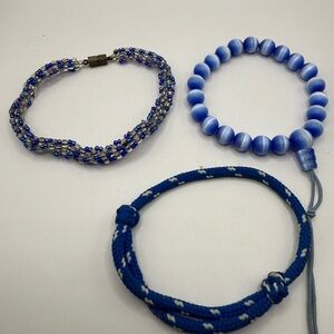Blue Bead Twisted Friendship Bracelet Lot of (3) Bracelets Cats Eye Beautiful